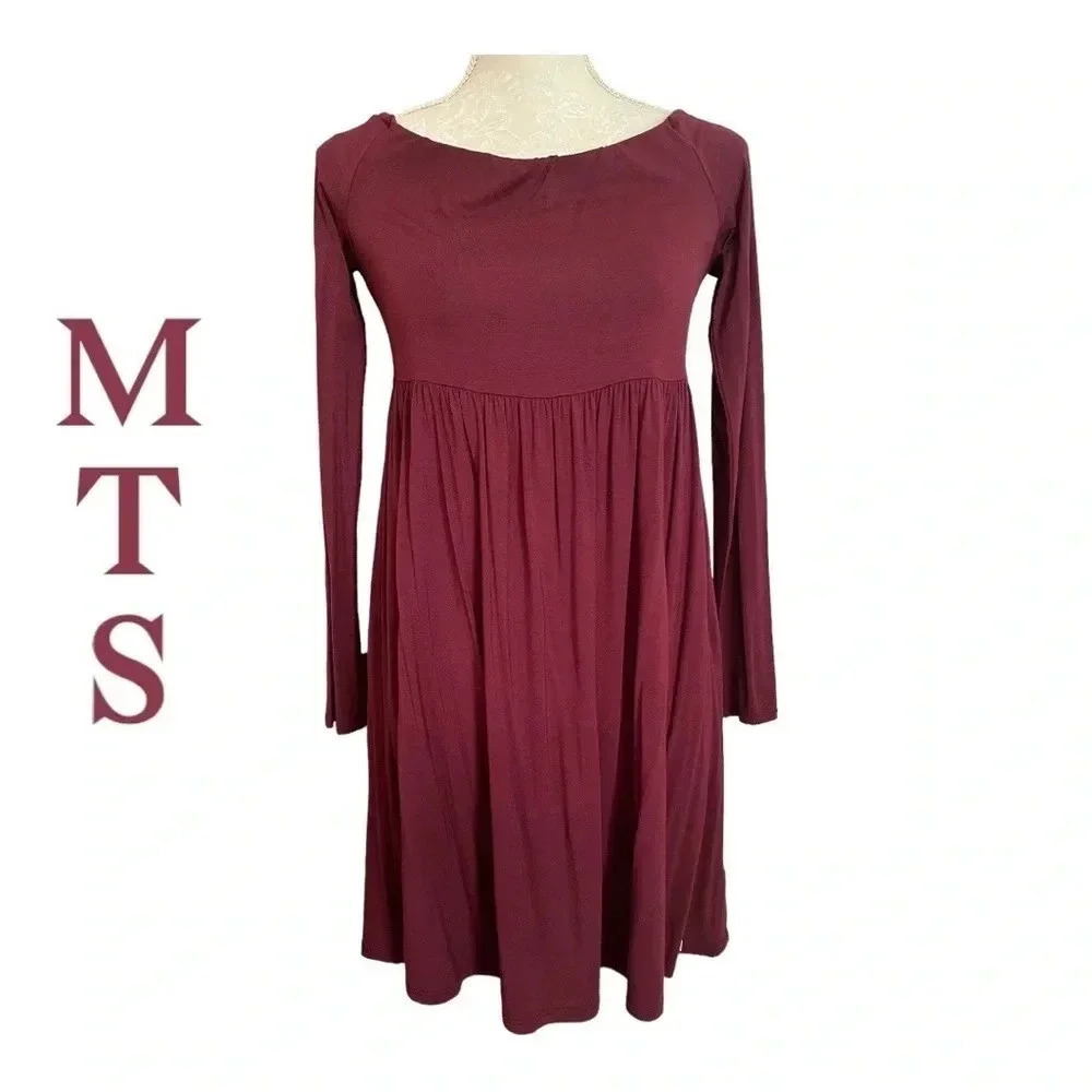 MTS Off the Shoulder Babydoll Burgundy Wine Color Dress size Small. NWT